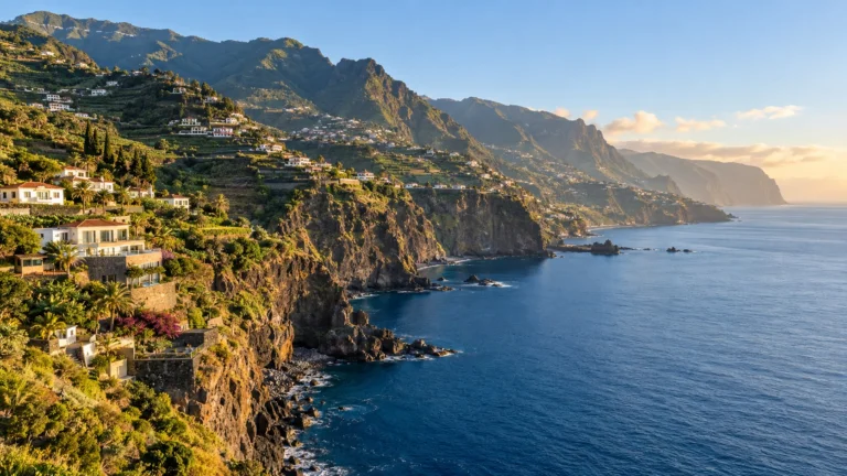 Madeira's south coast cliffs and terraced hillsides above the Atlantic.