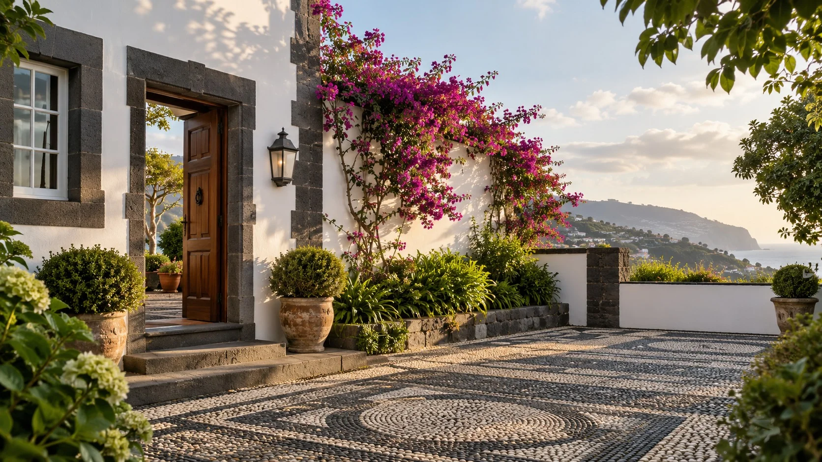 The entrance courtyard of a restored Madeiran manor house.